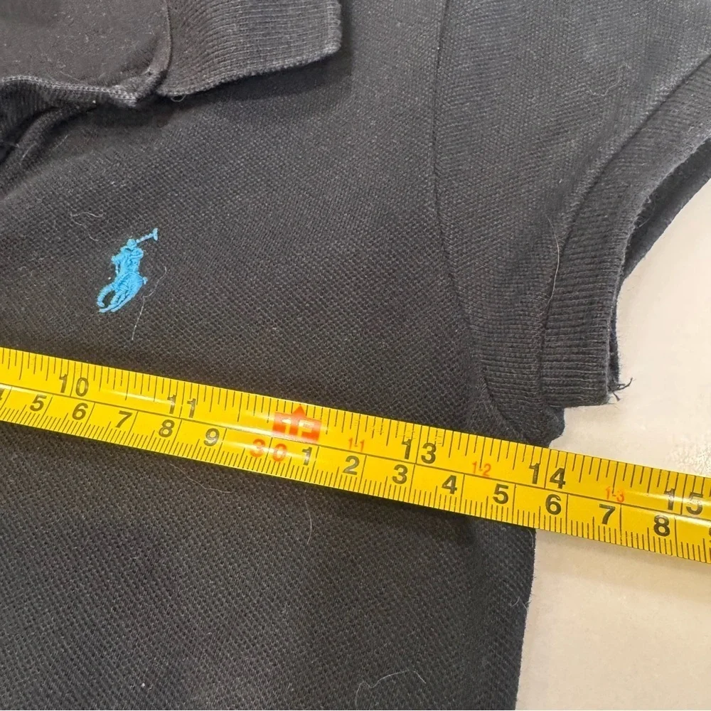 GIRLS POLO RALPH LAUREN DRESS Sz 7 BLACK COTTON BLUE HORSE BUTTON FRONT